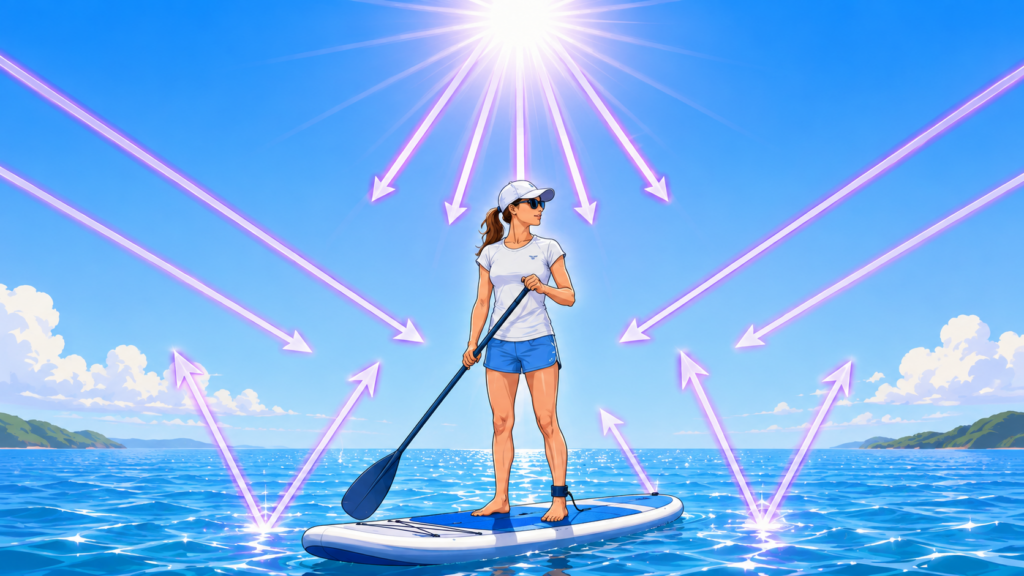 Waarom kunt u op en rond het water sneller verbranden? 1 UV straling op het water